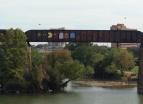 "Never Give Up" graffiti mural on the Austin Railroad Graffiti Bridge over Lady Bird Lake
